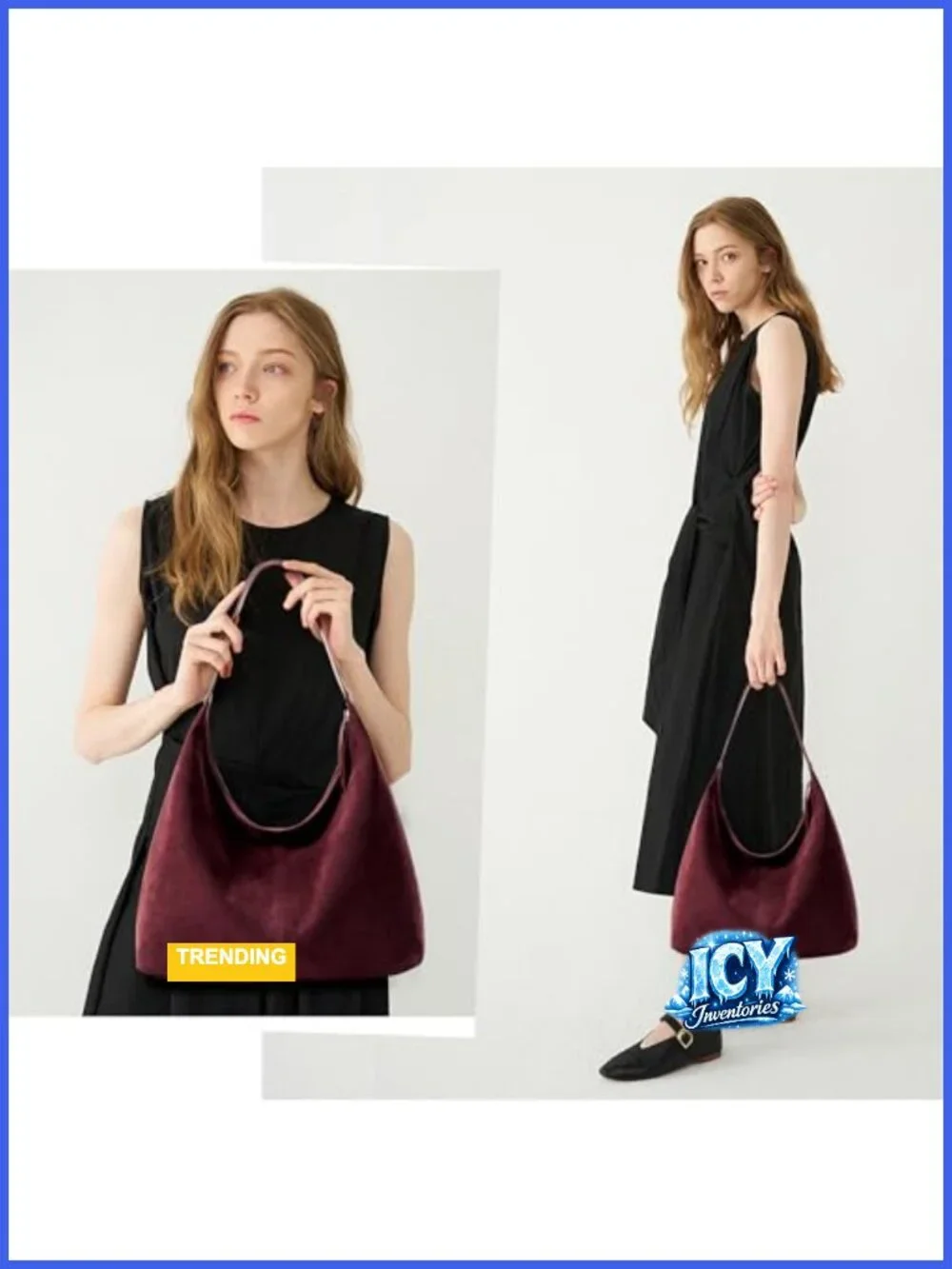Slouchy Tote Bag 18L Faux Suede Leather Hobo Zipper Shoulder Purse Work Travel